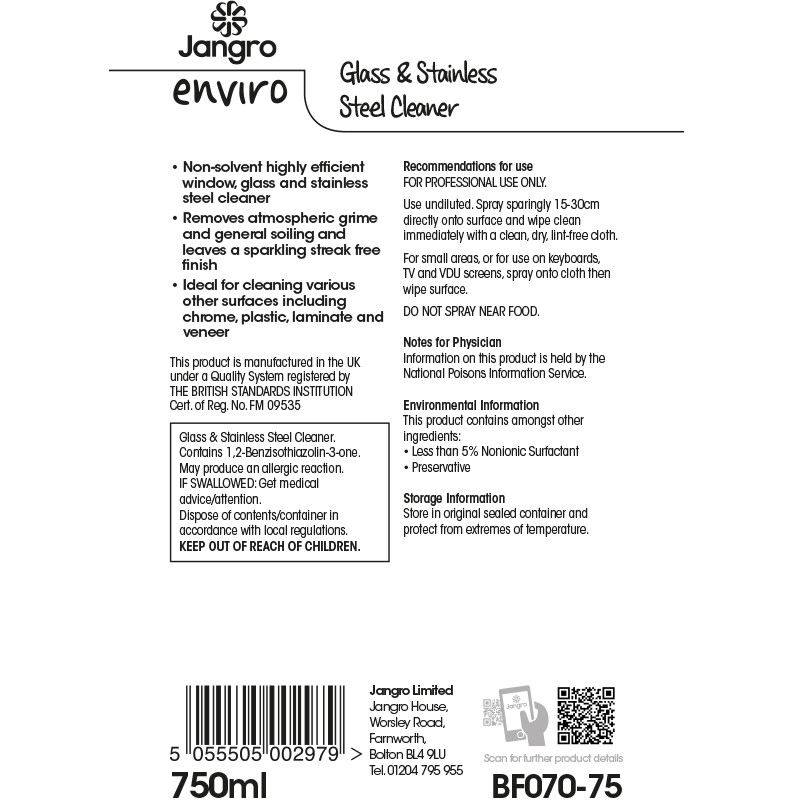 Jangro Stainless Steel & Glass Cleaner 750ml Box 6
